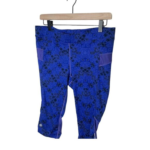 Athleta Blue Printed Workout Athletic Crops - L - Picture 1 of 6